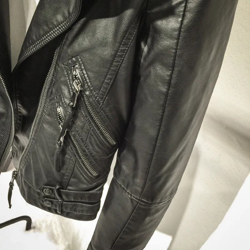 2023 spring and autumn new motorcycle clothes women's leather clothes small coat women's short leather jacket