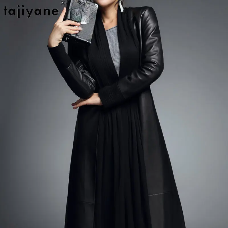 

Женский кожаный тренчкот средней длины Tajiyane, повседневные Куртки из натуральной овечьей кожи, 2023