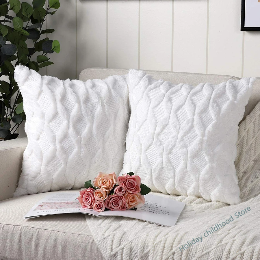 Fur Cushion Cover Decorative Plush Pillowcase for Home Living Room Sofa 45×45cm Nordic Stripes