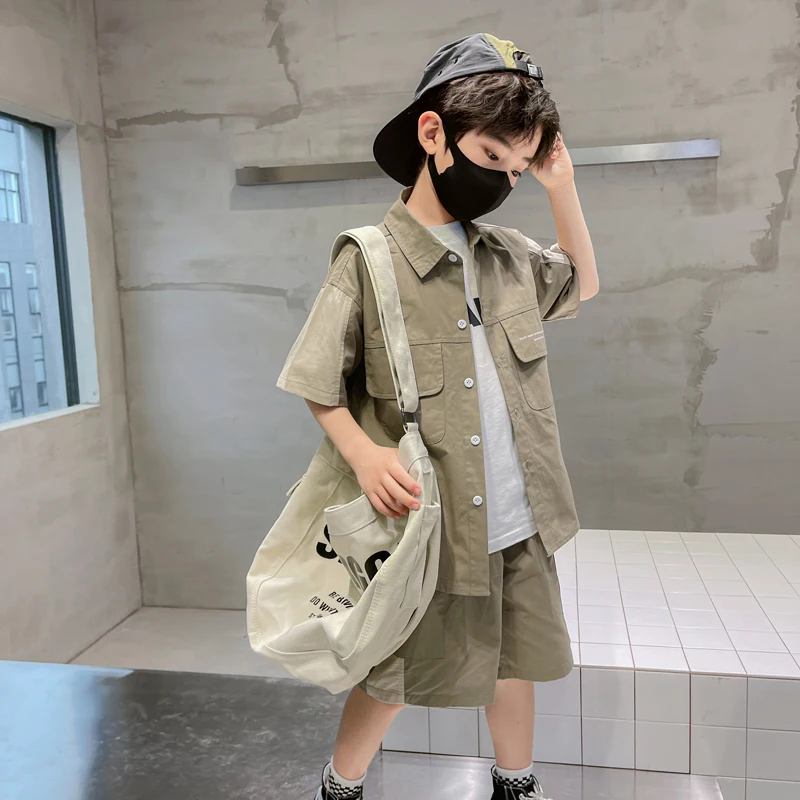 

Kids Clothes Solid Color Clothes For Boys Tshirt + Short Costume For Boy Teenage Children's Clothes 6 8 10 12 14