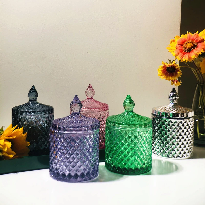 

Crystal Glass Jar European-style Diamond Pattern Candy Storage Box Cotton Swab Box Sealed Jar Living Room Home Furnishings