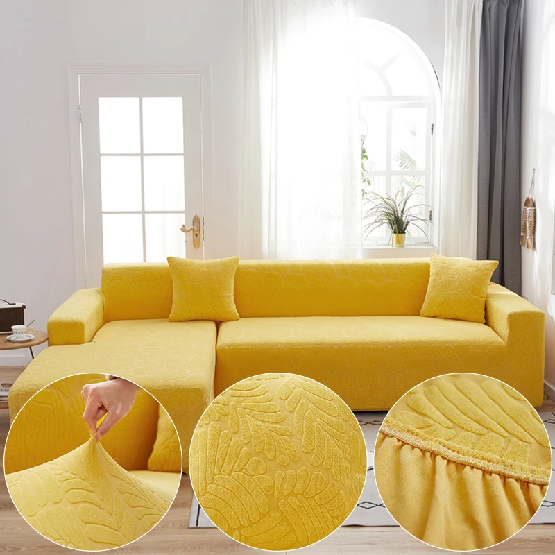 

Жаккардовый плюшевый тканевый желтый чехол для дивана в гостиную однотонный полноразмерный современный эластичный чехол для угловой кушетки 45010