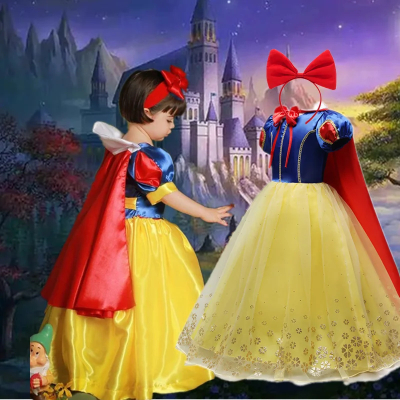

Snow White Cosplay Girl Dress Fancy Girl Evening Party Disguise Costume 4 8 10T Kids Birthday Princess Long Robe Easter Vestido