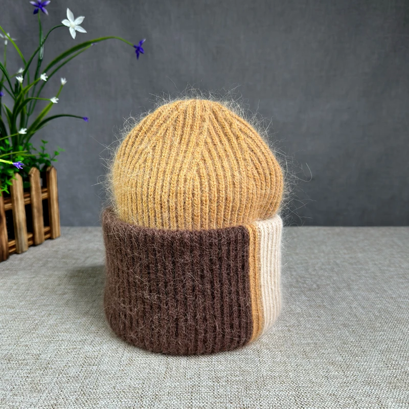 Новинка 2024 женская вязаная шапка из кроличьего меха зимние модные теплые