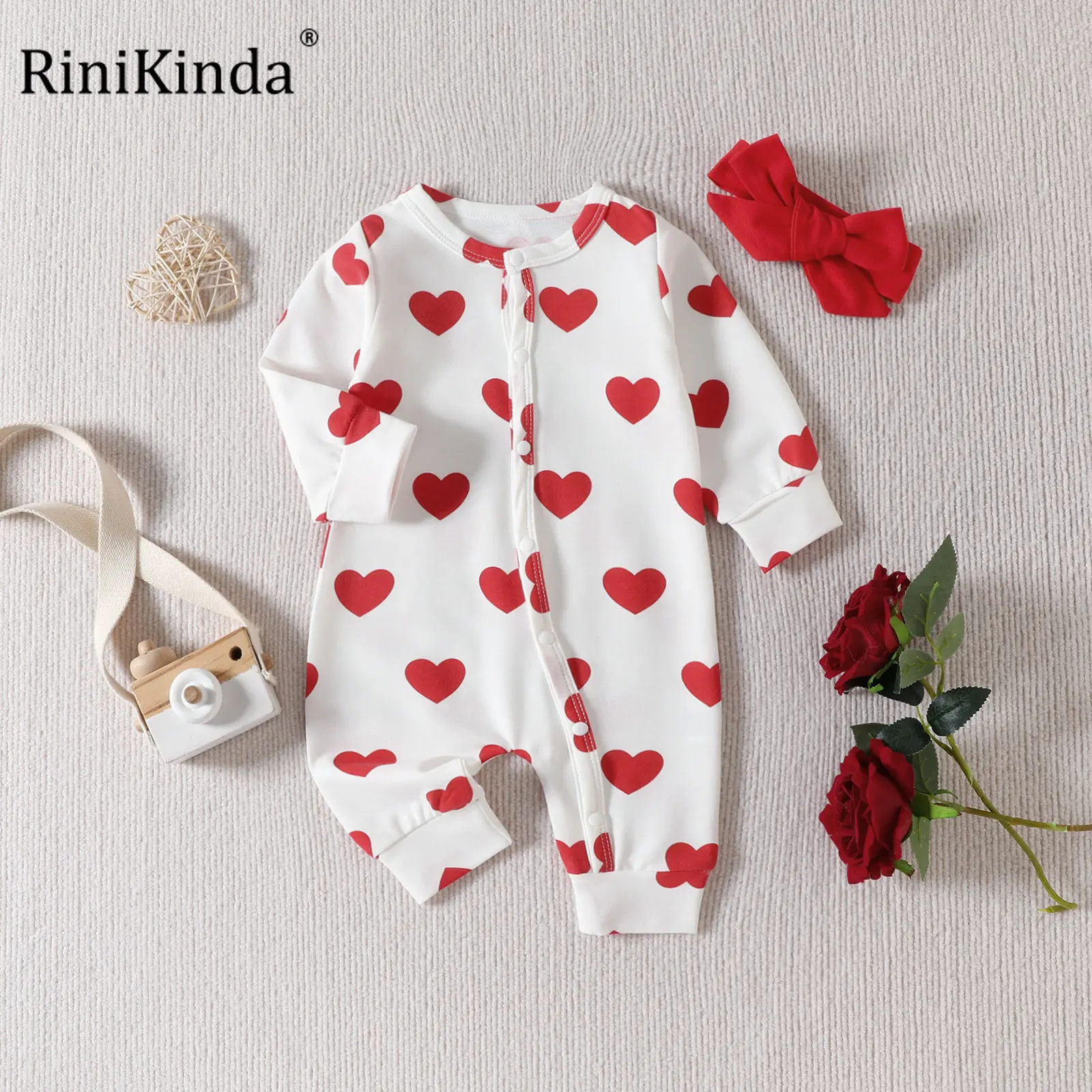 

RiniKinda 2023 Spring Autumn Newborn Infant Baby Girls Romper Playsuit Overalls Cotton Long Sleeve Baby Jumpsuit Newborn Clothes