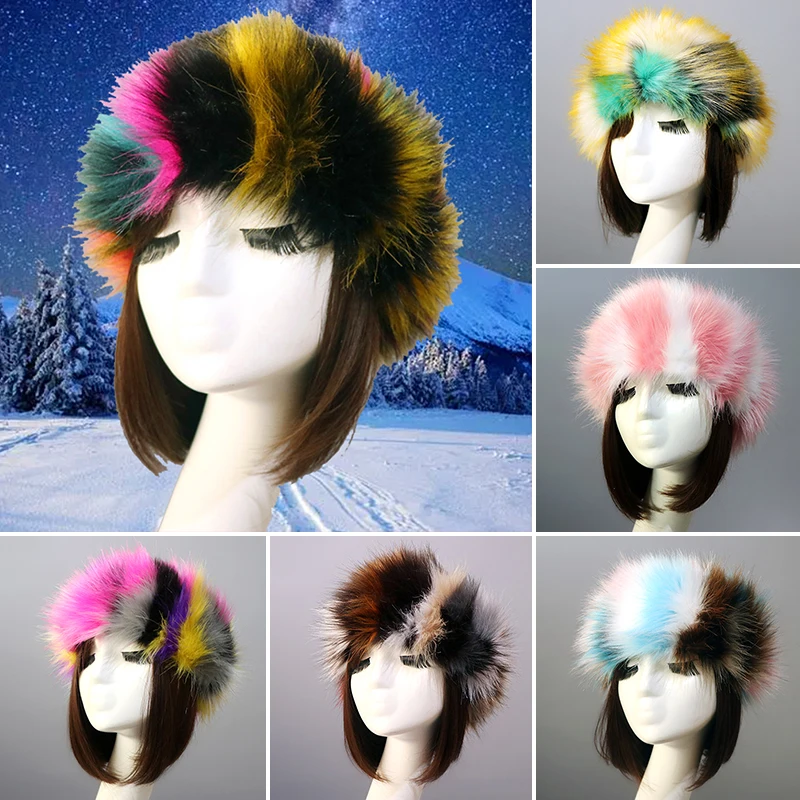 

Winter Warm Faux Fur Empty Top Brimless Cap For Women Outdoor Caps Soft Fleece Russian Caps Fluffy Earwarmer Ski Vacation Hats