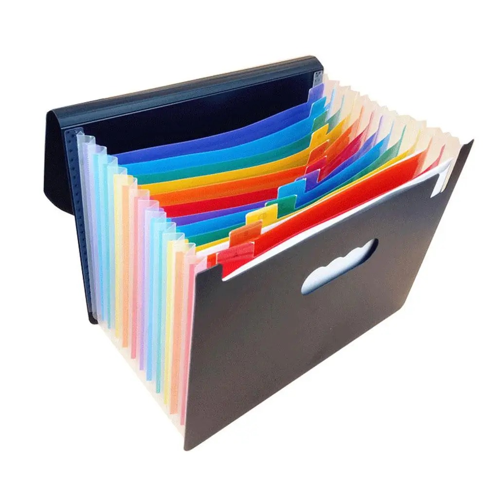 

A4 Rope Clasp Pack Colorful Rainbow /Black Folder 13 Pockets File Holder Document Bag Office Stationery