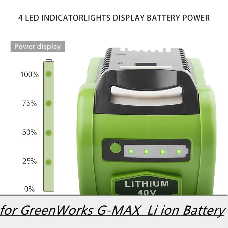 

40V 12.8Ah Li ion Battery for GreenWorks G-MAX 29472 29462 2901319 29482 20302 20672 24252 20202 22262 20322 Garden Power Tools