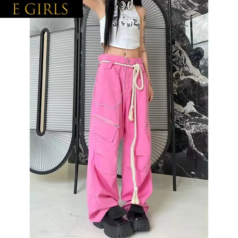 E GIRLS American Streetwear Baggy Cargo Jeans Y2k Clothes High Quality Fashion Loose Straight Wide Leg Pants