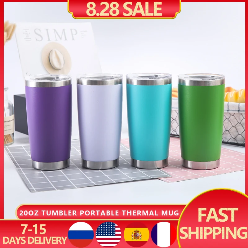 

20Oz Tumbler Portable Thermal Mug Beer Cups Stainless Steel Thermos Coffee Water Bottle Vacuum Insulated Leakproof with Lids