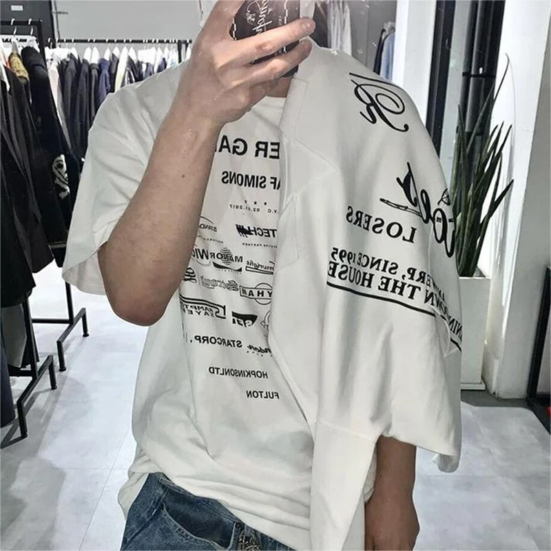 Raf Simons T Shirts High Quality White Print Men Women Short Sleeve Top Tee Streetwear Loose Casual All-match T-shirts