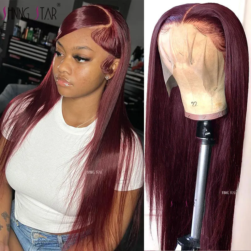 13X4 Hd Lace Frontal Wigs Colored Burgundy Lace Front Wig Human Hair 99J Red Straight Lace Front Wig Pre Plucked Brazilian Hair