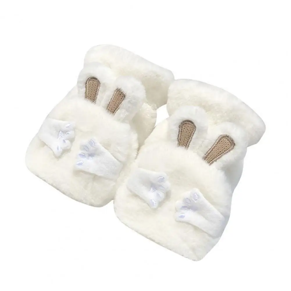

Cute Design Gloves Cute Rabbit Ear Design Flap Gloves for Girls Warm Versatile Half-finger Cartoon Gloves for Winter Knitted