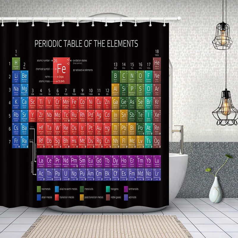 

Hot New Periodic Table of Elements Shower Curtains Waterproof 3D Print White Fabric Bath Curtain for Bathroom Decor with Hooks