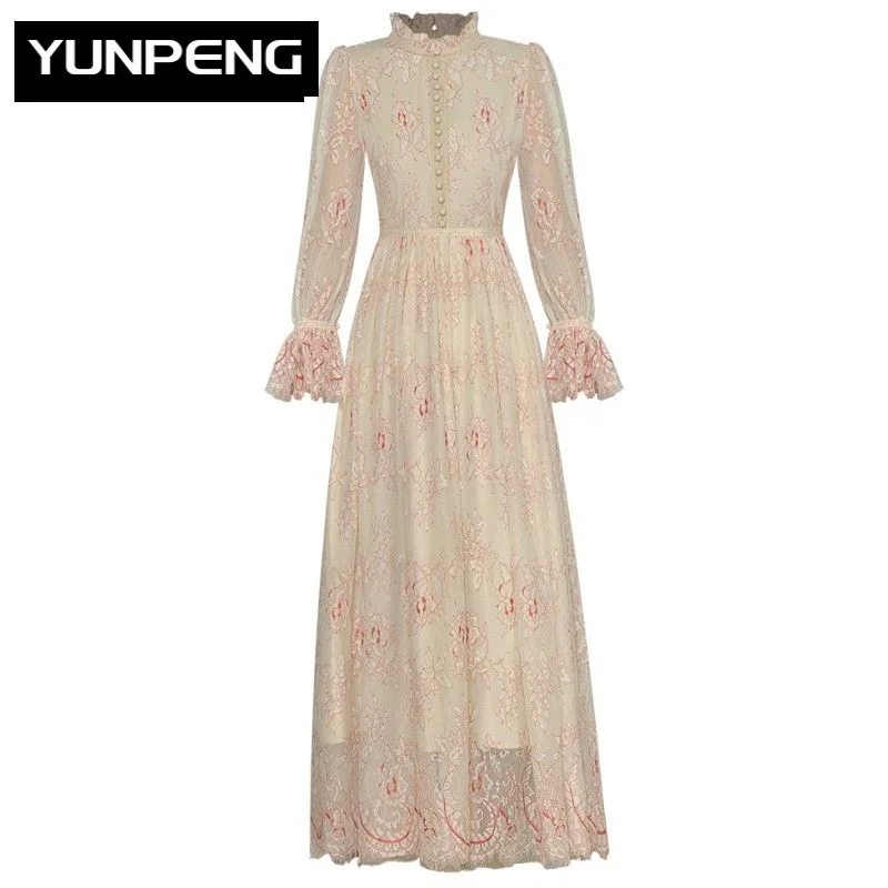 

Dresses For Women 2023 Runway Luxury Designer High Quality Spring New BohemianParty Celebrity Long Sleeve Lace Midi Maxi Dress