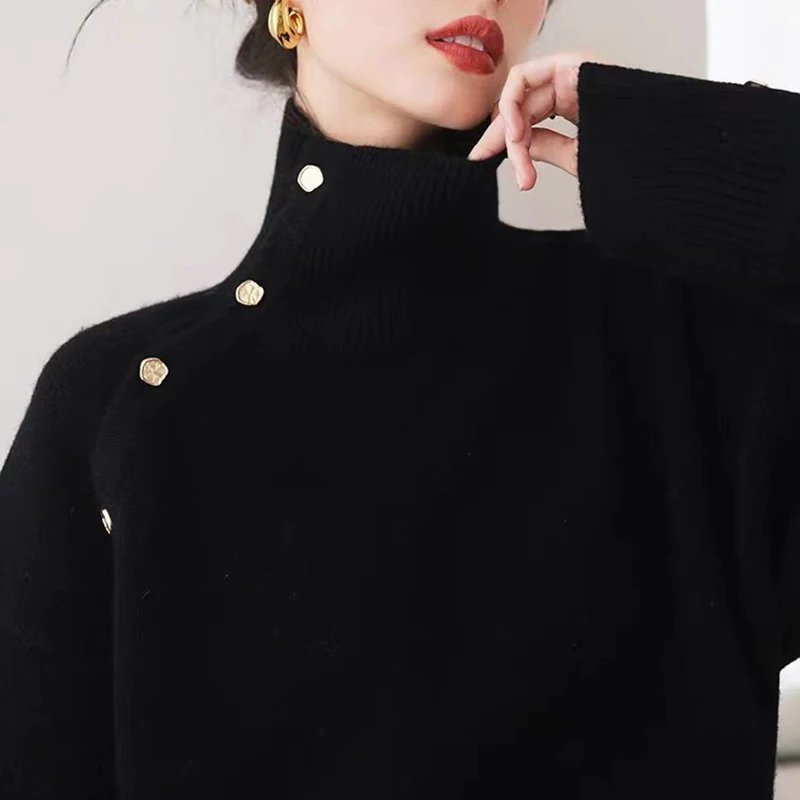 Винтажная водолазка GIDYQ красный яркий свитер женские элегантные шикарные