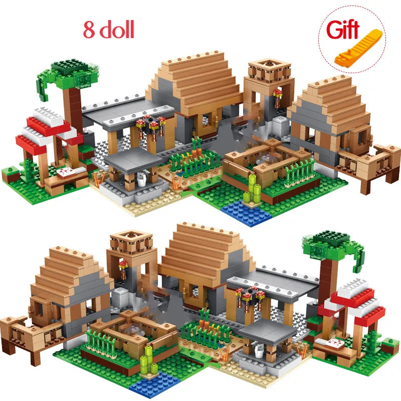 

My World The Farm Cottage Building Blocks Technic Compatible Minecrafted Village House Figures Brick Toys for Children