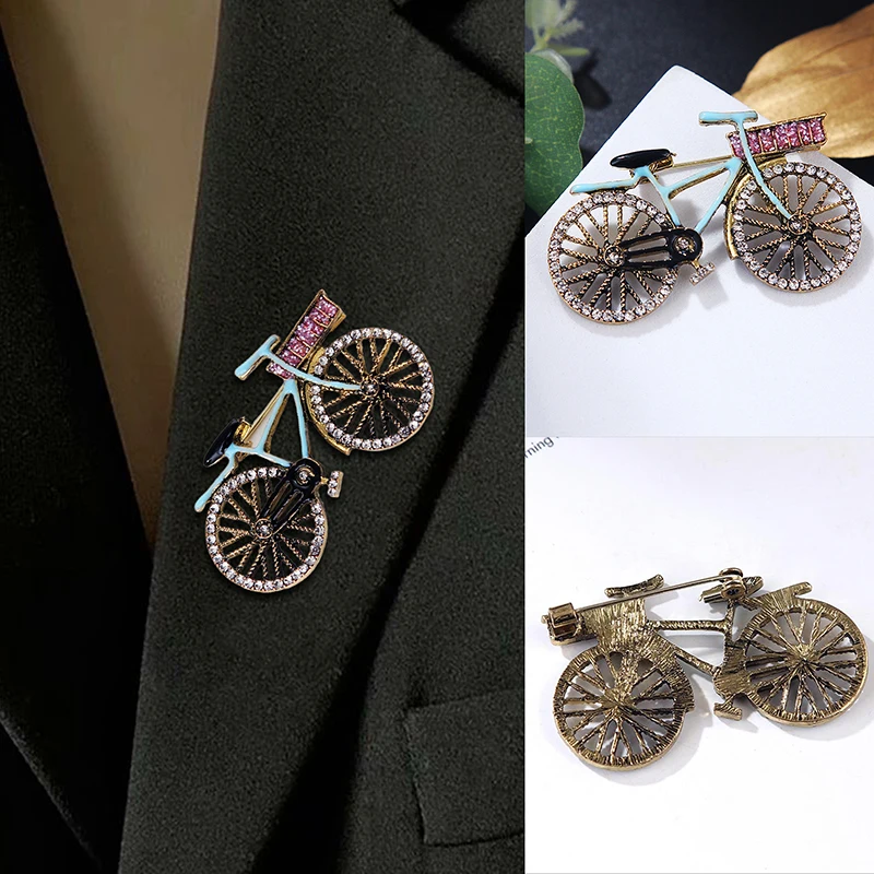 

Mini Fashionable Retro Bicycle Brooches Pin For Women Costume Jewelry Decor Beautiful Inlaid Rhinestone Brooch Gift