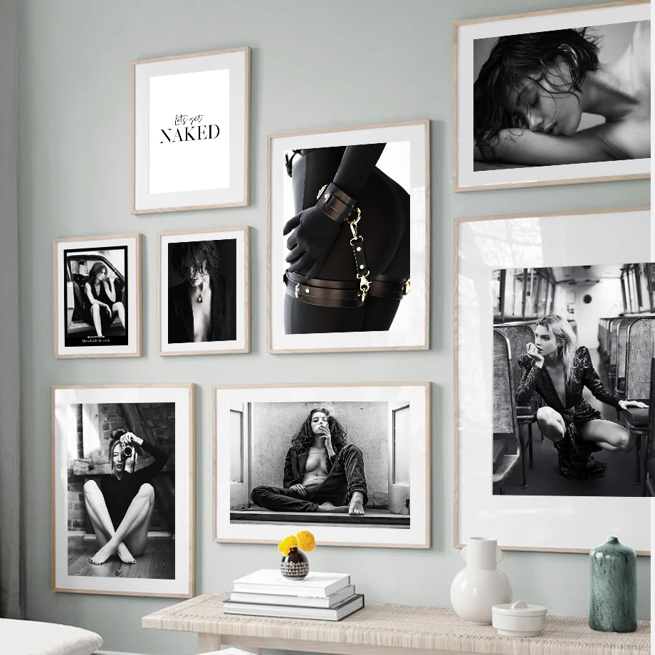 

Sexy Fashion Woman Poster Black and White Wall Art Canvas Painting Model Girl Figure Pictures for Interior Home Room Decor
