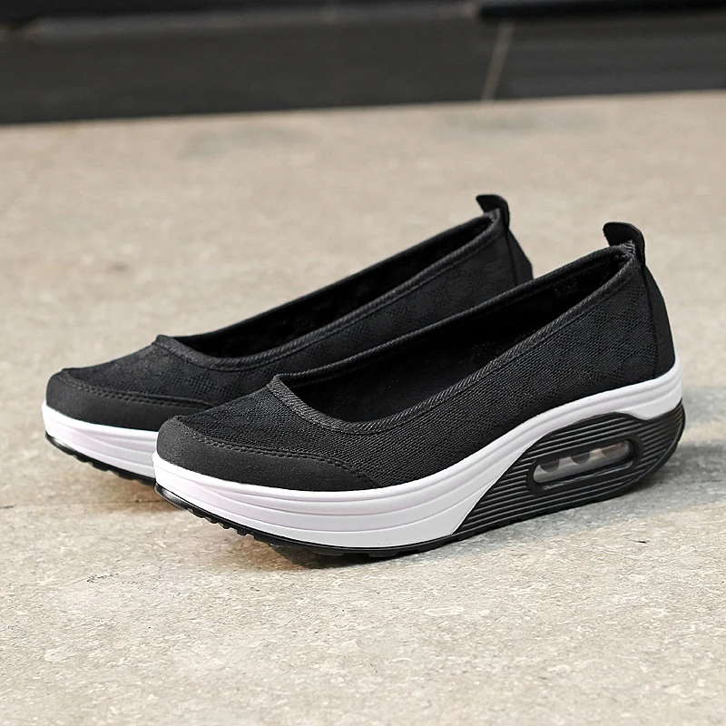 Fashion Women's Walking Shoes Casual Sneakers Breathable Air Cushion Mesh Slip-on Shake Platform Shoes