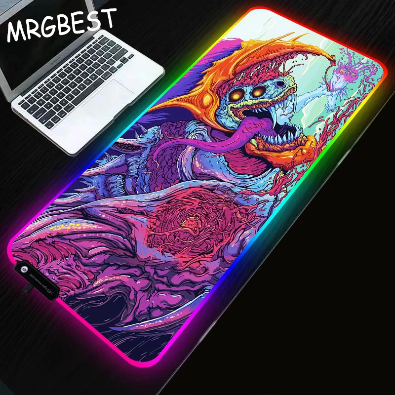 

MRGBEST Anime Hyper Beast Gaming Computer RGB Large Mouse Pad Gamer XXL Mouse Carpet Big Mause Pad PC Desk Play Mat With Backlit