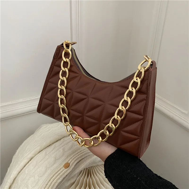 

Trendy Quilted Flap Bag For Women Brands Thick Chains Shoulder Bags Quilted Texture Small Square Bags Underarm Bag sac