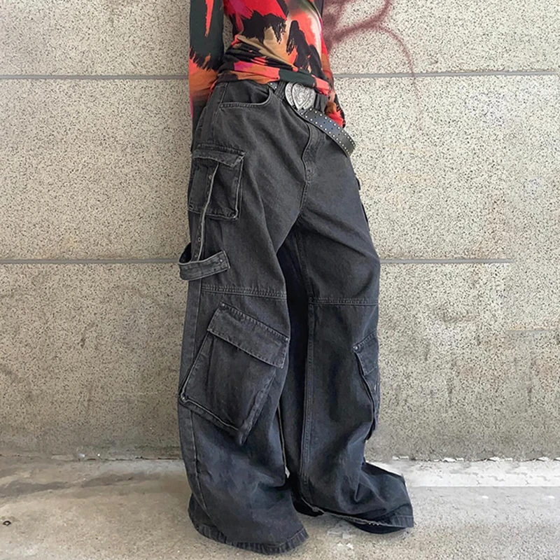 HEYounGIRL готические модные женские джинсы-карго в стиле гранж свободные джинсовые