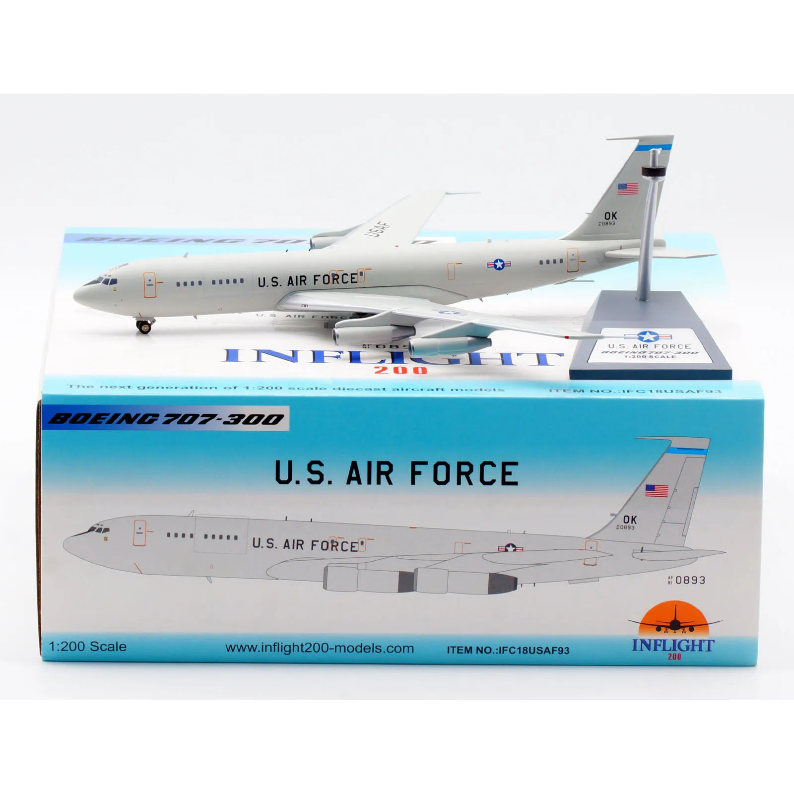 

Коллекционный самолёт из сплава IFC18USAF93, подарок, летательный аппарат 1:200 США, ВВС США, Боинг 707-300, модель 81-0893