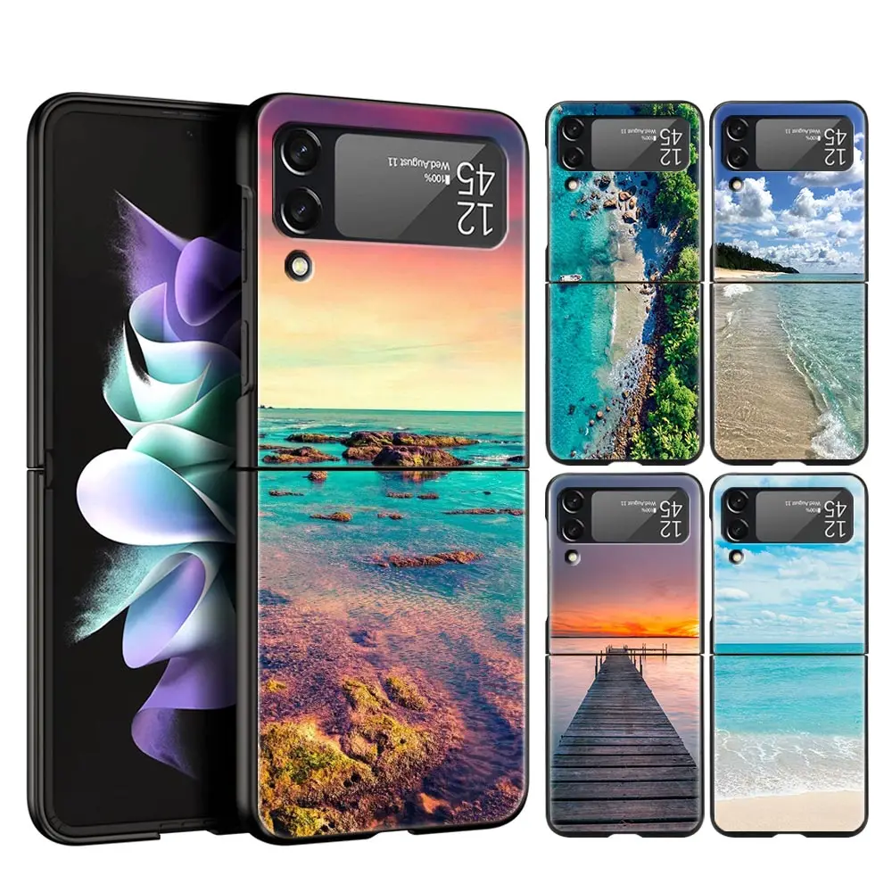 

Sea blue Sky beach Phone Case for Samsung Galaxy Z Flip 3 4 5G Folding Shell For Samsung Z Flip3 Flip4 Hard Fundas Bumper Cover