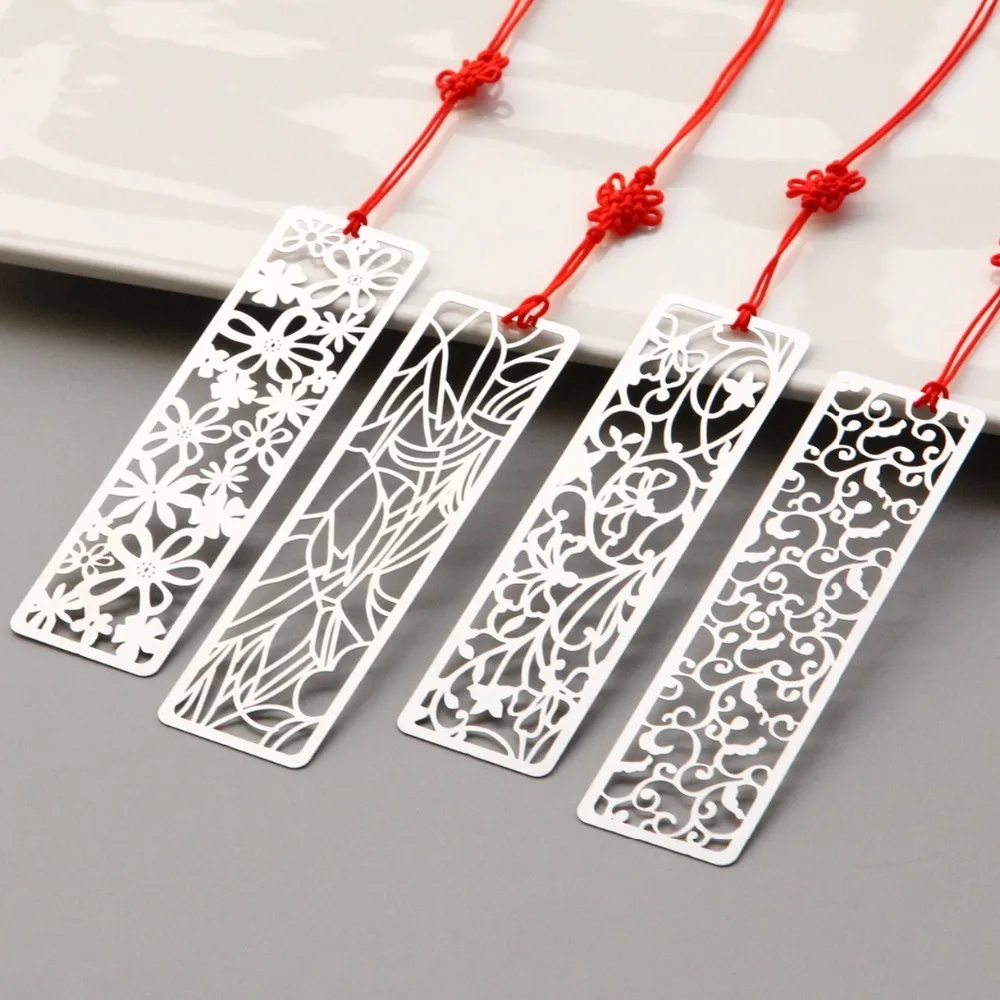 

4PCS/LOT Stainless Steel Metal Cutout Kawaii Bookmark Rulers Chinese Knot Classical Office Shool Stationery Marking Clips Gifts