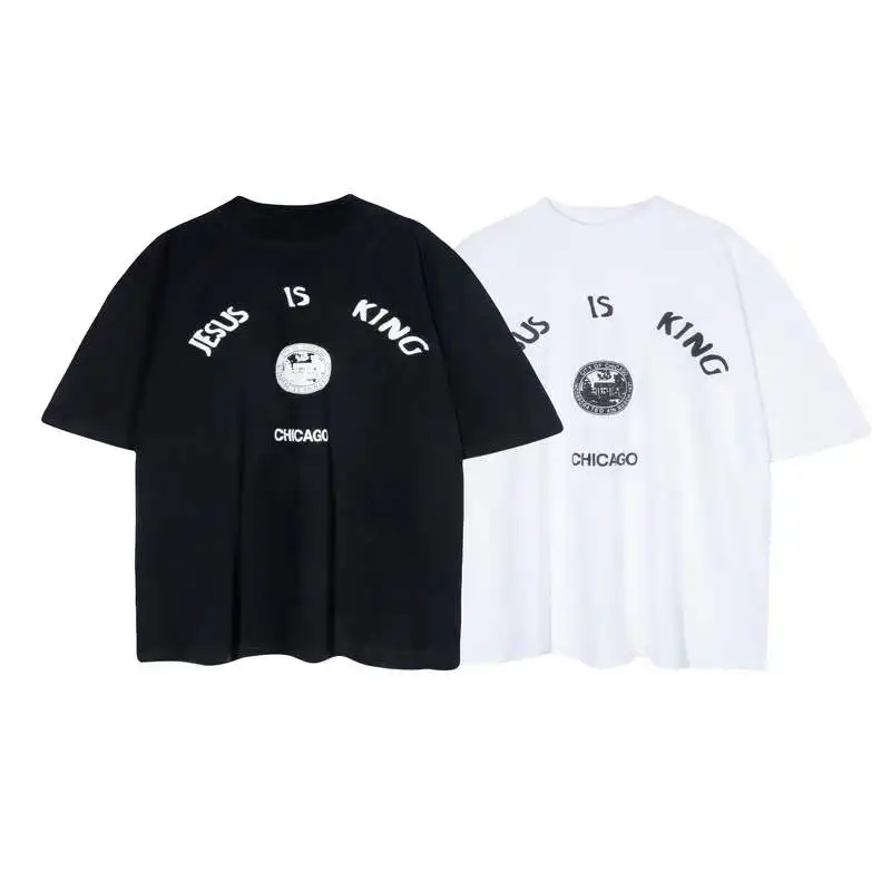 

Jesus Is King Chicago Kanye Oversized Tshirt Street Wear Tee Shirt Short Sleeve Summer Vintage Foam Printing Tops Men Tshirts