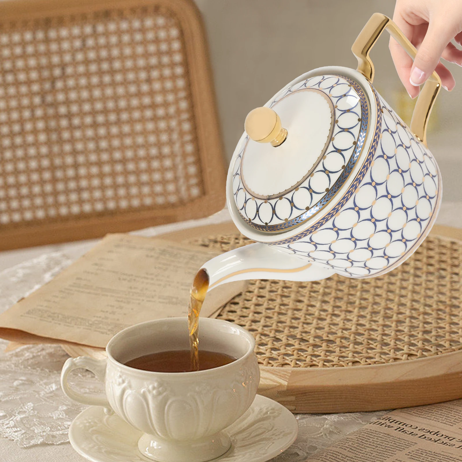 

24 Ounce European Style Porcelain Royal Teapot,Ceramic Tea Pot,Large Capacity