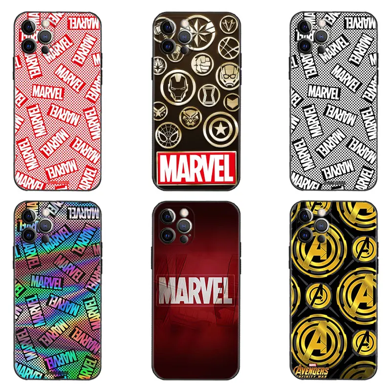 

Case for iPhone 13 11 12 pro max XR X XS Cover 8 7 6 6s plus Funda Marvel Capa 13promax 11promax 12promax Coque Marvel Gold Logo