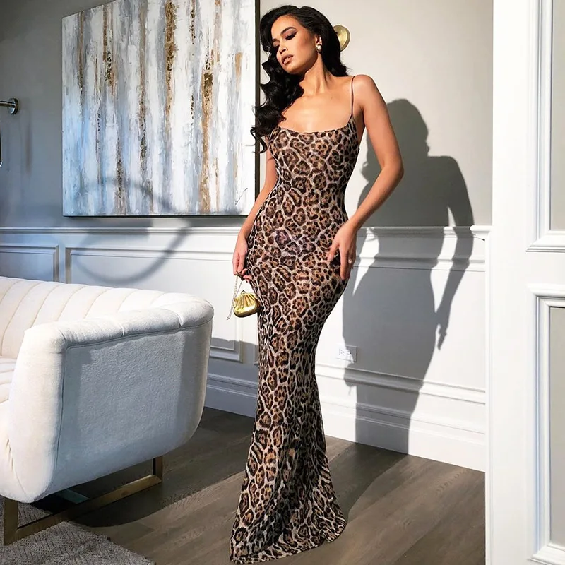 

New Women's Sexy Print Leopard Print Halter Strap Beach Dress