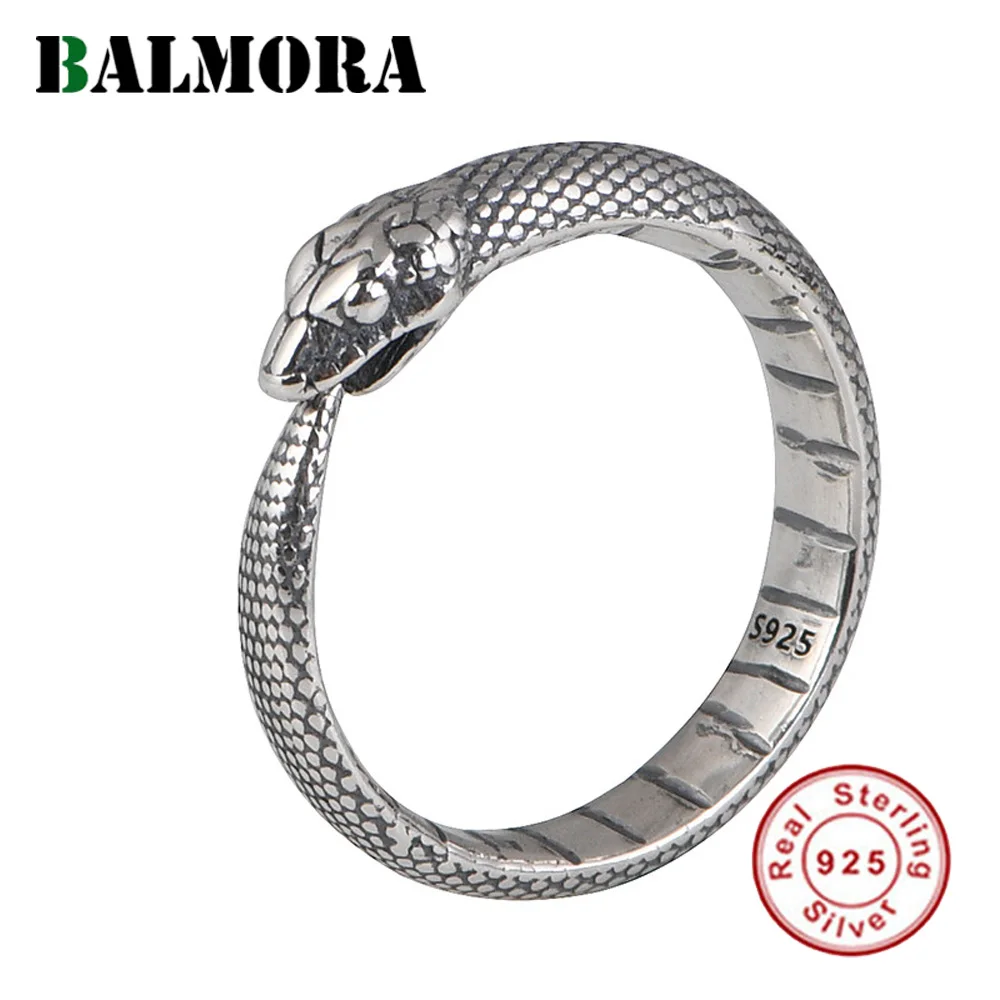 

BALMORA 100% 925 Sterling Silver Vintage Animal Snake Ring For Men Women Girl Retro Minimalist Opend Anillo Ring Jewelry Gift