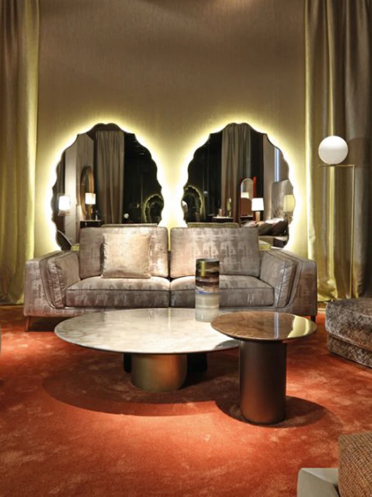 

Italian light luxury tea table Nordic large family living room postmodern marble round tea table