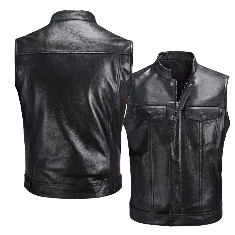 

New Men's Vest Excellent Zipper Button Motorcycle Motorcycle Casual Leather Vest Jaqueta Masculina Colete Masculino Chaleco 조끼
