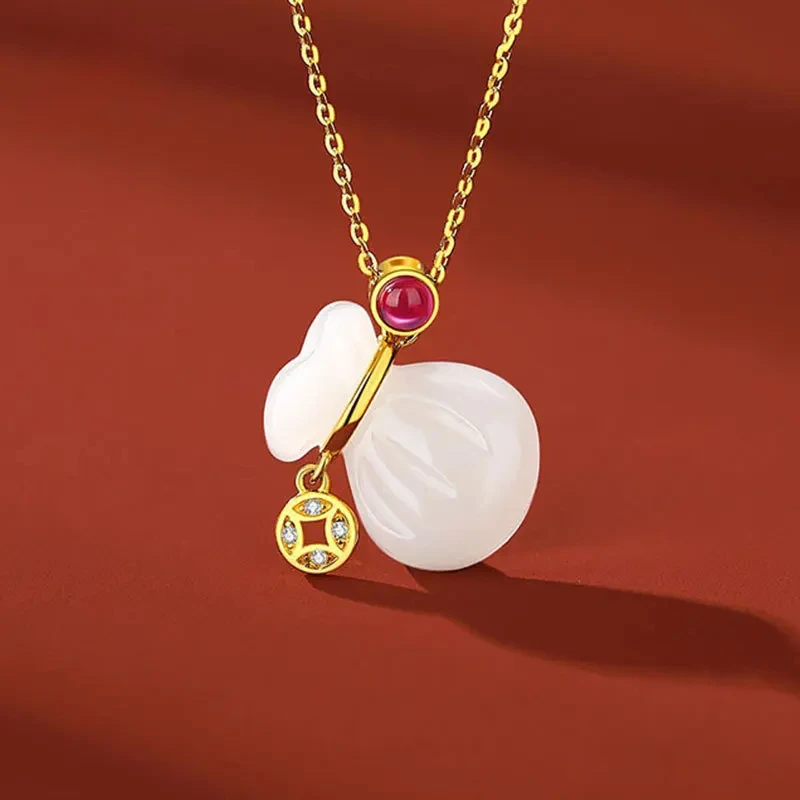 

Женское ожерелье из серебра 925 пробы с винтажным кулоном из натурального нефрита