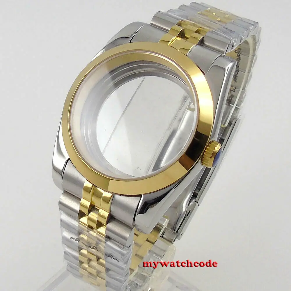 

Polish 36mm Sapphire Glass Two Tone Watch Case Fit NH35 NH36 NH38 Jubilee Strap