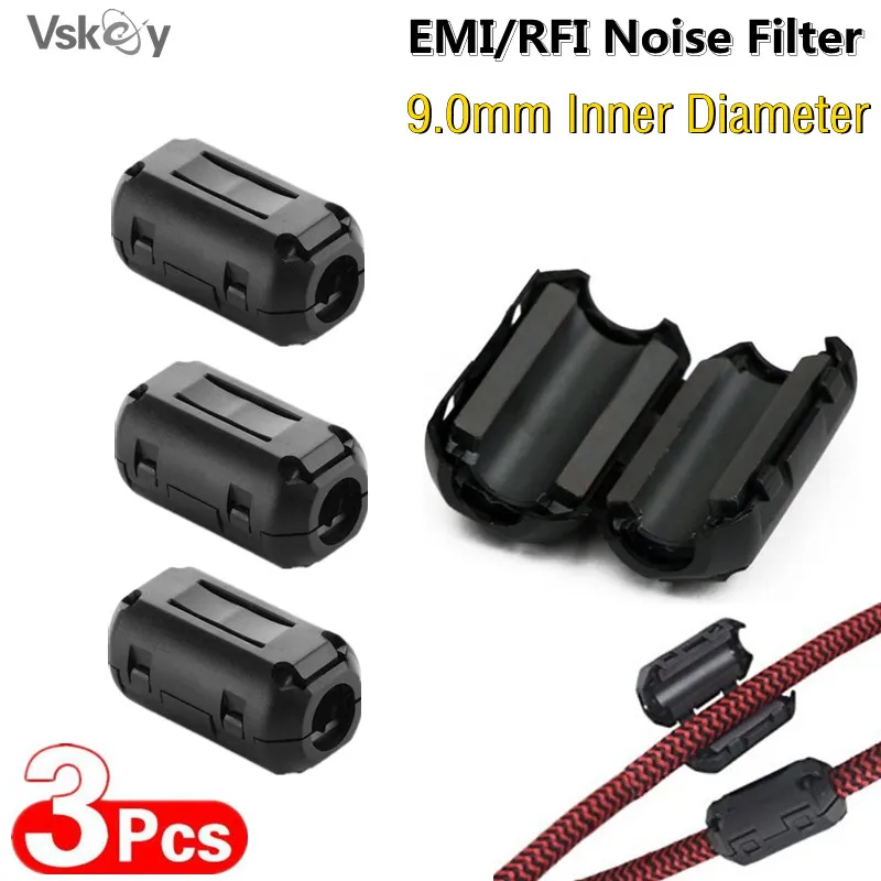 3PCS 9.0mm RFI EMI Noise Suppressor Filter for Subwoofer Speaker Audio VGA DVI AV HDMI Audio Cable Ferrite Shielded Core Clip