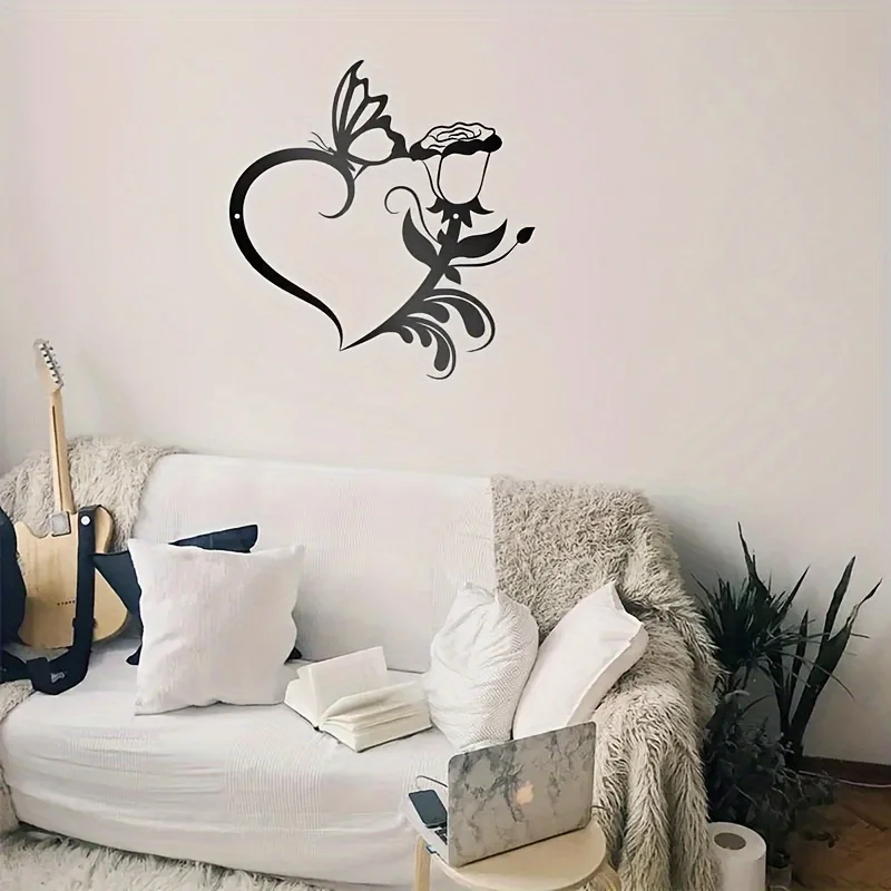Черный Классический Настенный Декор В Форме Бабочки И Розы Сердца Матовое