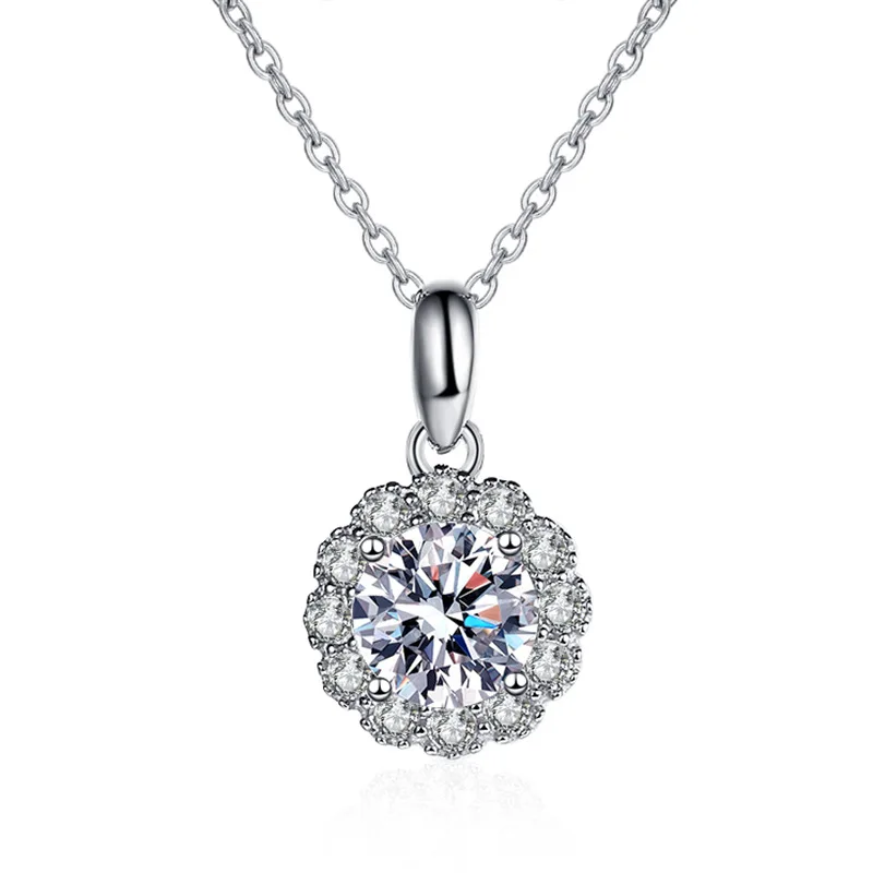 

95 Sterling Silver New 1 Carat Star Sea Mosang Diamond Necklace Femininity Flowers 925 sterling silver necklace for women