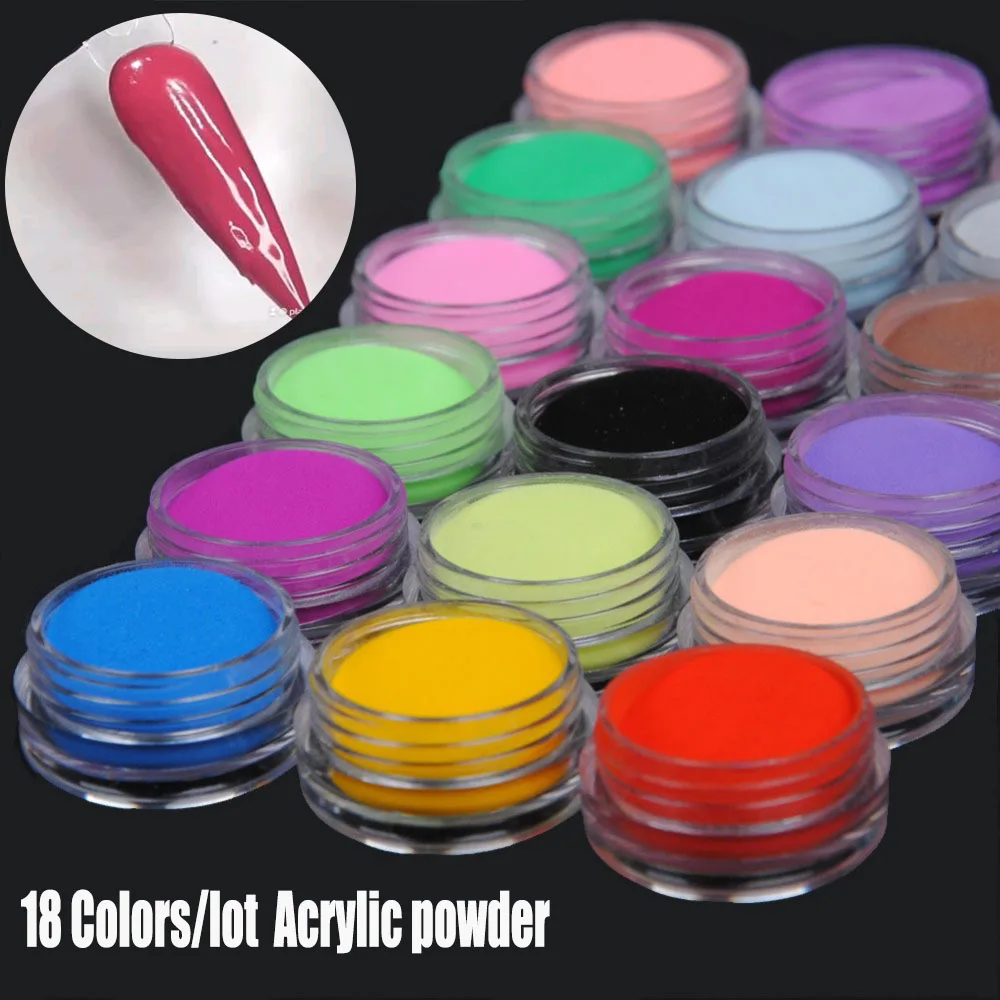 18colors/set Acrylic Powder 3in1Extendion/Dipping/Carving Scultpure Crystal Powder 1*KIT  Nail Art Polymer Builder Manicure Dust