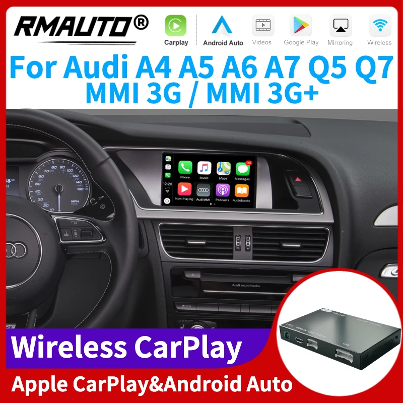 

RMAUTO Wireless Apple CarPlay MMI 3G for Audi A4 A5 A6 A7 Q5 Q7 Android Auto Mirror Link AirPlay Support Reverse image Car Play