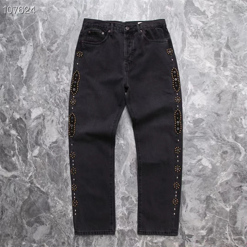 

Washed KAPITAL Vintage Denim Set With Diamonds Vintage Jeans Thick Men Women Casual Pants