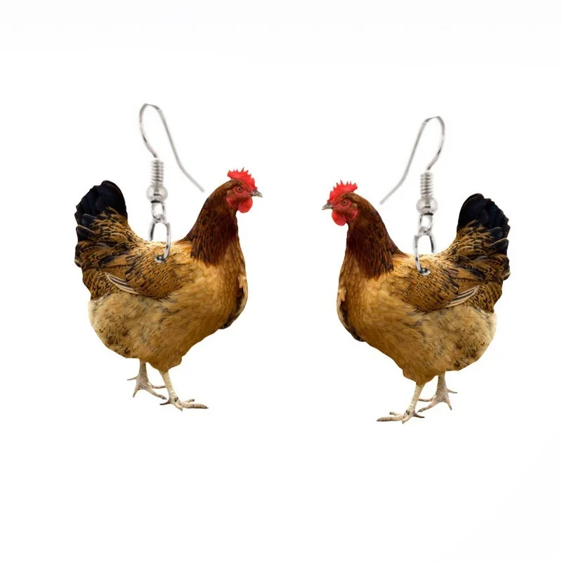 

Cartoon Animal Charms Gift Big Long Dangle Drop Novelty Farm Fowl Jewelry Acrylic Hen Printed Earrings For Women Girls