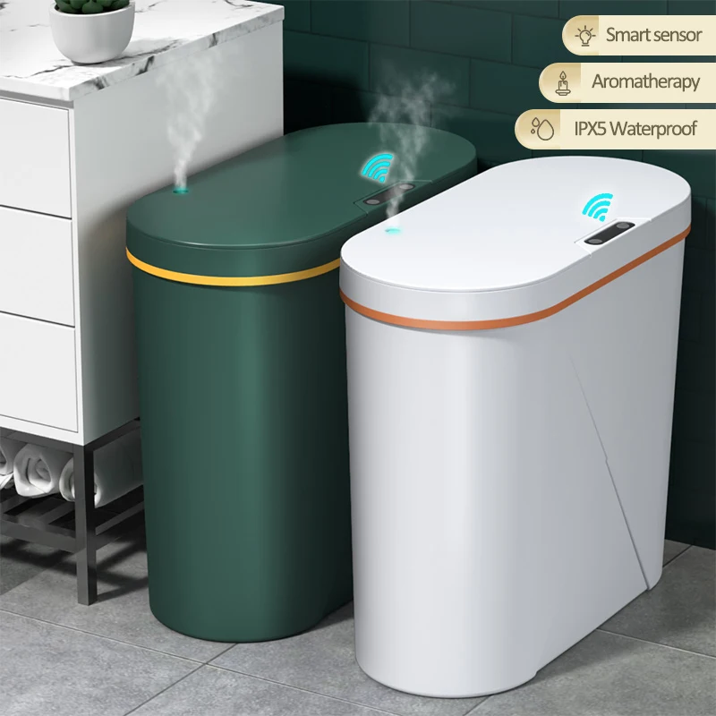 

15L Aromatherapy Smart Sensor Trash Can Garbage Bin Home Kitchen Bathroom Electronic Trash Bin Narrow Toilet Rubbish Wastebasket