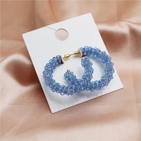 handmade new blue clear round beads hoop earrings for women trendy geometric circle gold metal earrings jewelry new