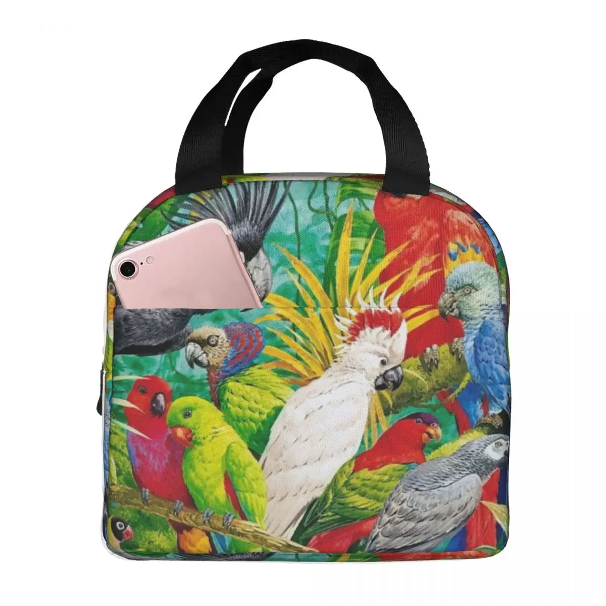 

Parrots In The Woods Portable Insulated Oxford Lunch Bag Reusable Lunch Box Lunch Organizer Thermal Cooler Tote Bag