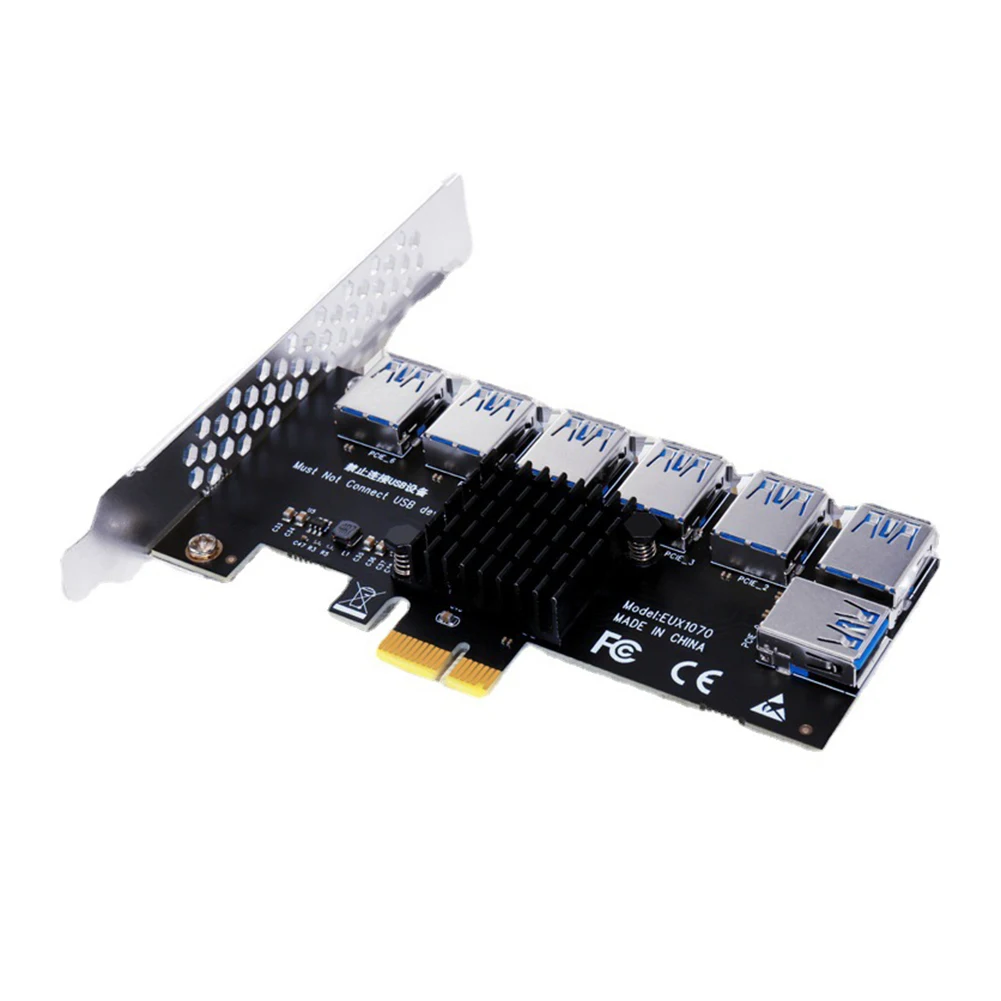 

EUX1070 PCI-E 1x 1 to 7 Riser Card Multiplier Connector Heat Sink for BTC Mining PCI Express USB3.0 Multiplier Pci e Riser